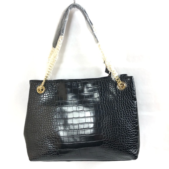 Victoria Secret Logo Midnight Croc Tote Shoulder Bag - Picture 2 of 15